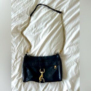 REBECCA MINKOFF Crossbody Mini MAC Black Gold Chain Luxury Genuine Leather